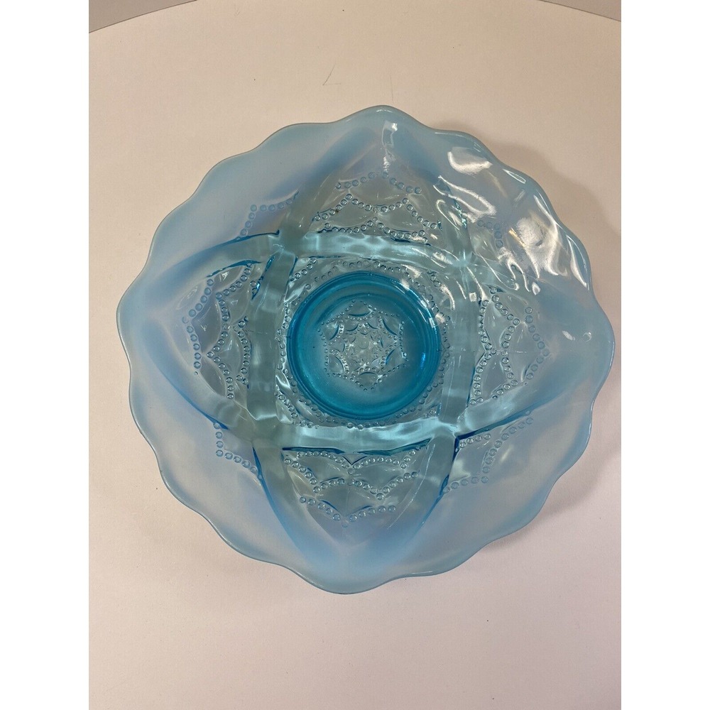 Jefferson‎ Glass Aqua Blue Opalescent Plate Wishbone and Drapery Pattern